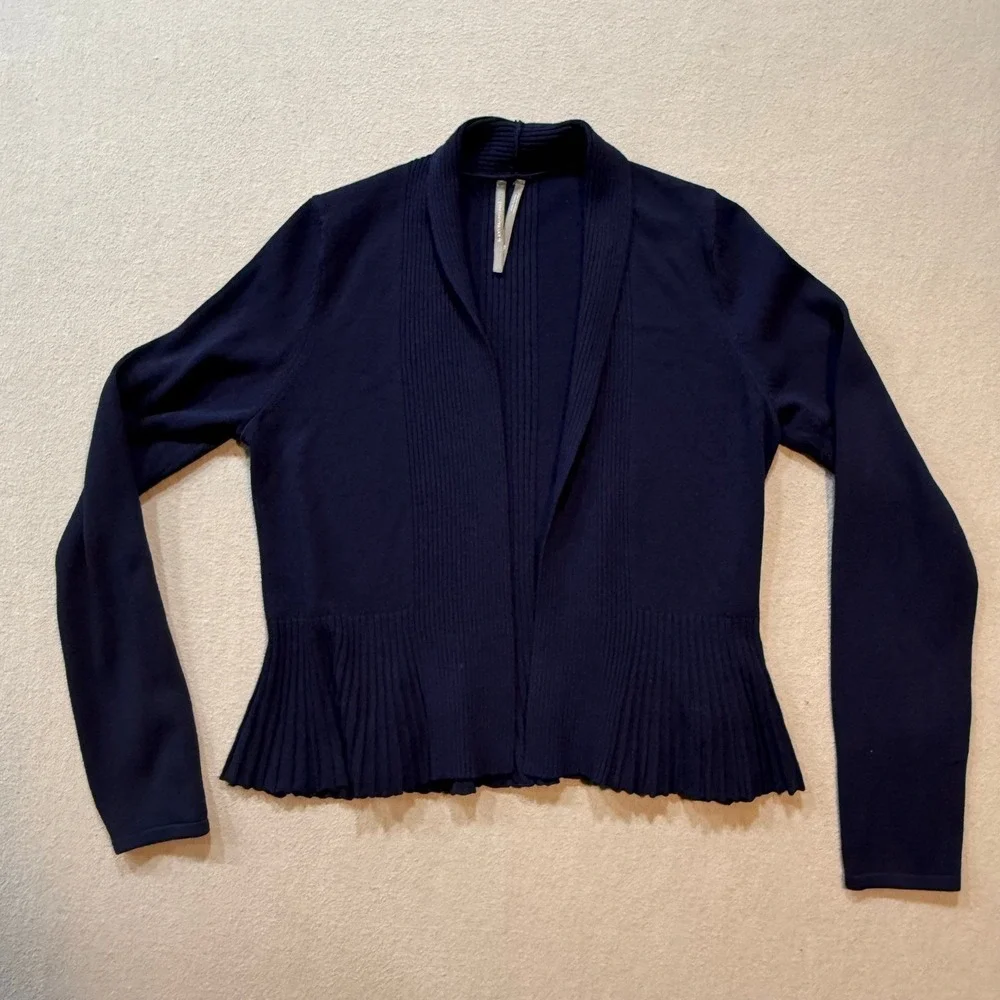 by Anthropologie Navy‎ Peplum Ribbed Open Front Cardigan Sweater Women XS